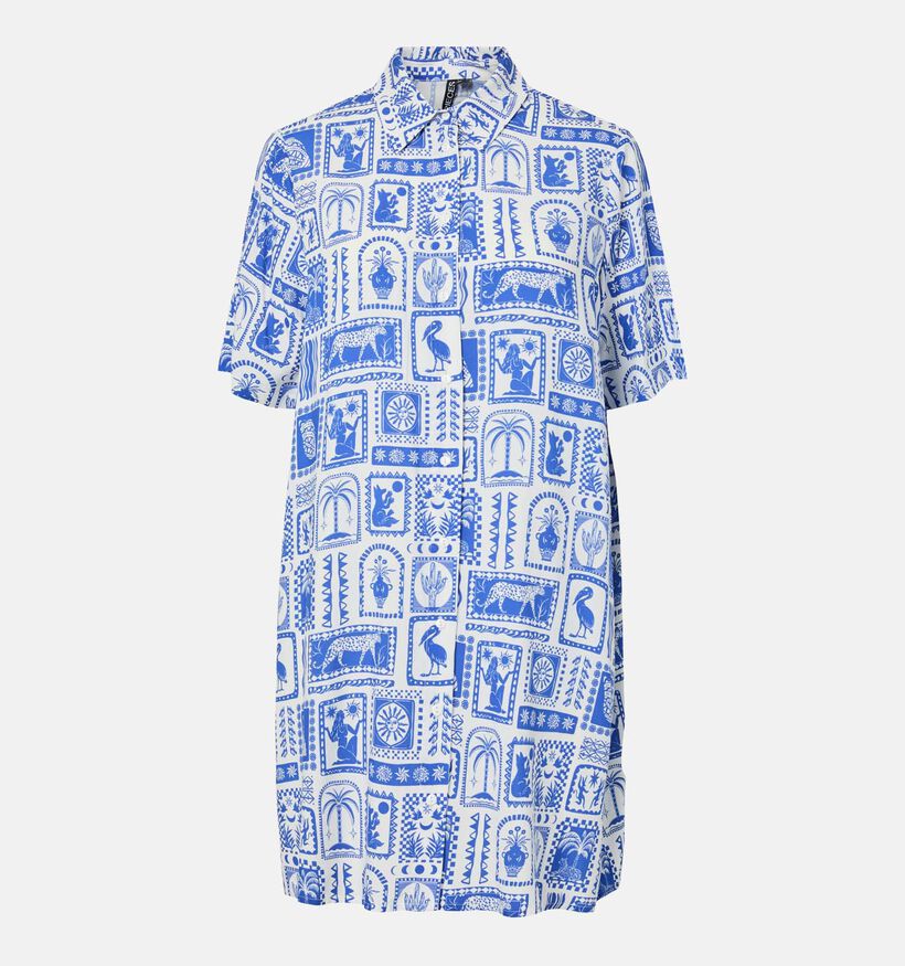 Pieces Saylor Blue Tile Witte/Blauwe Hemdjurk voor dames (367085)