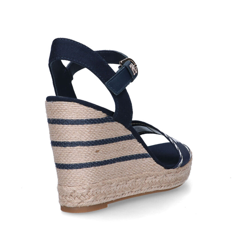 Tommy Hilfiger Seasonal Webbing Wedge Sandales en Bleu en cuir (321014)