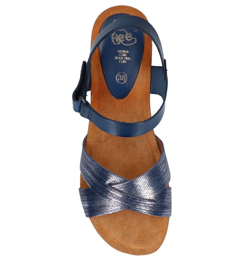 Blauwe Hee Sandalen met Sleehak, , pdp