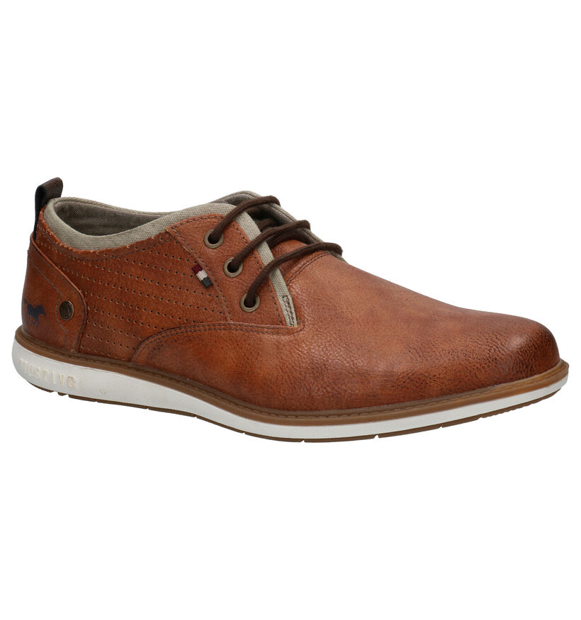 Mustang Cognac Geklede Veterschoenen in kunstleer (266720)