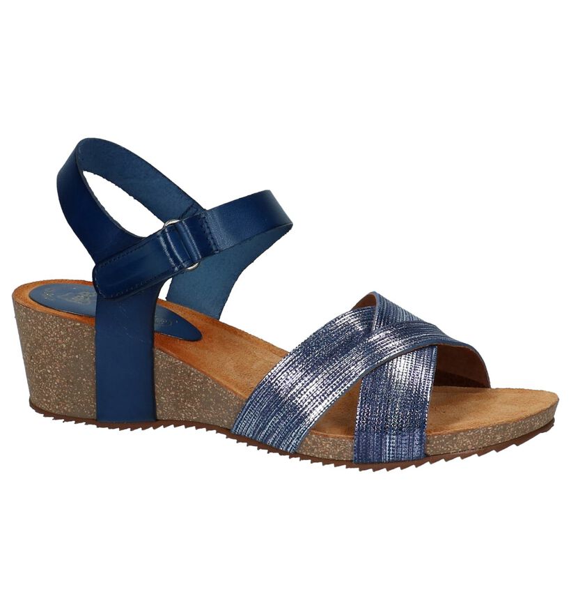 Blauwe Hee Sandalen met Sleehak, , pdp