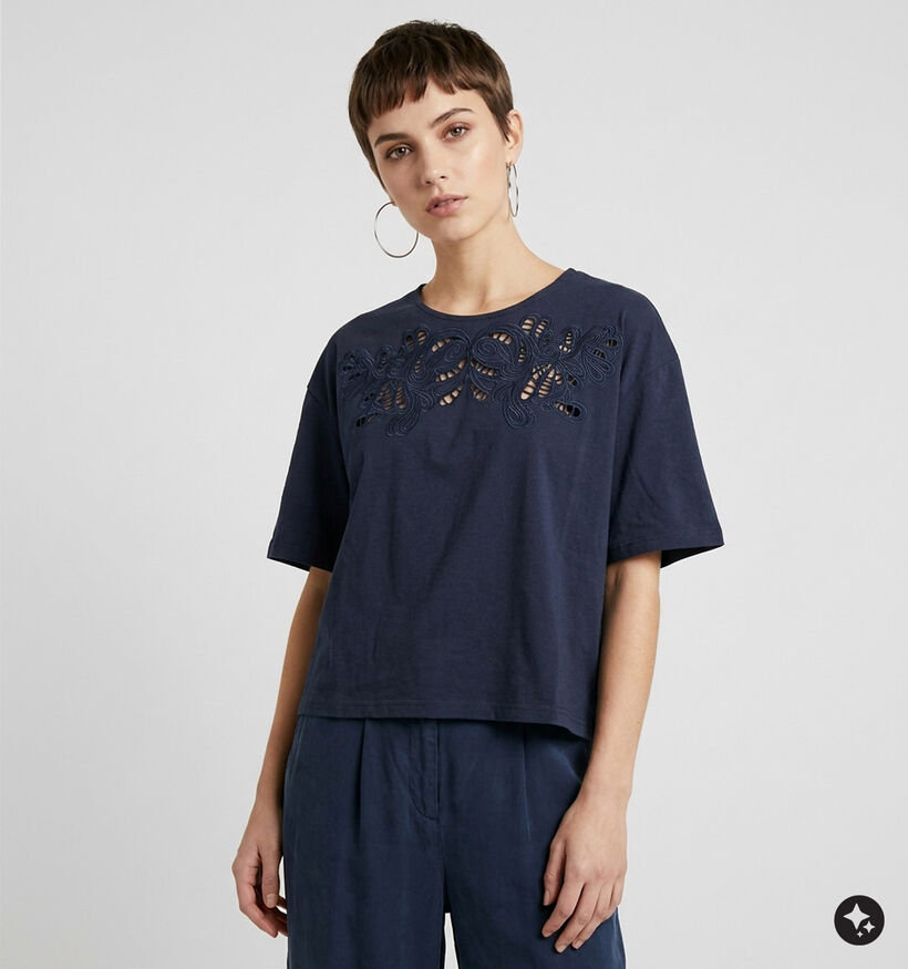 Minuit Douze Softly Donkerblauwe t-shirt voor dames (381857)