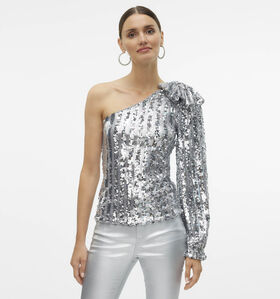 Vero Moda Efi One shoulder blouse en Argent pour femmes (349057)