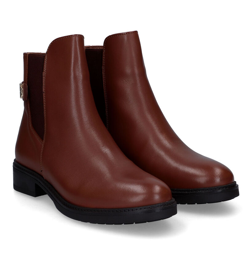 Tommy Hilfiger Bottines plates en Cognac en cuir (314028)