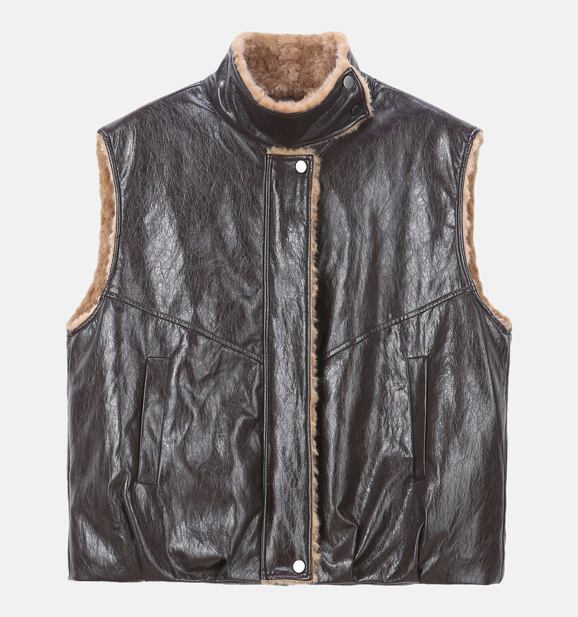 Ador&eacute; Gloria Bruine Mouwloze Jas Lederlook met Warme Voering voor dames (384089)