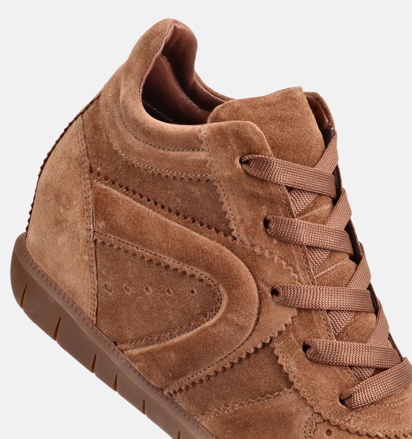 Softwaves Suede Tabacco Cognac Sneakers met Sleehak voor dames (380375) - geschikt voor steunzolen