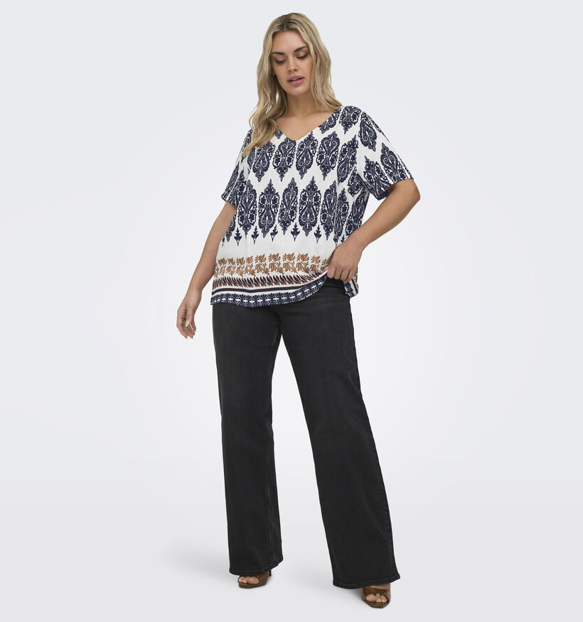 ONLY Carmakoma Havana Blouse en Blanc/Bleu fonc&eacute; pour femmes (374869)