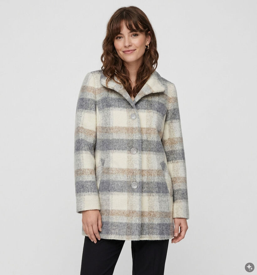 Barbara Lebek Beige/Grijze Geruite Lange Jas voor dames (380690)