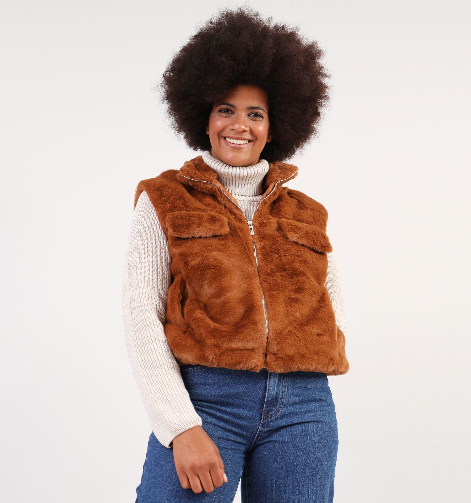 Dolce C. Veste duveteux courte sans manches en Brun Femmes Manteaux en ligne sur TORFS.BE