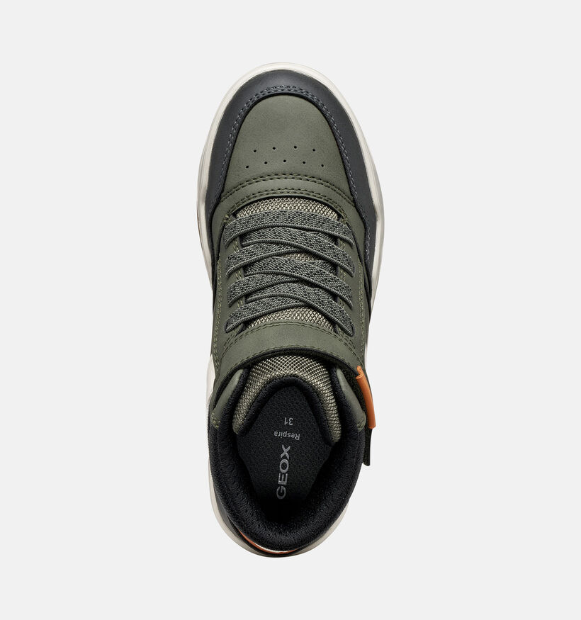 Geox Perth Boy Baskets montantes en Vert kaki pour gar&ccedil;ons (376234) - pour semelles orthop&eacute;diques