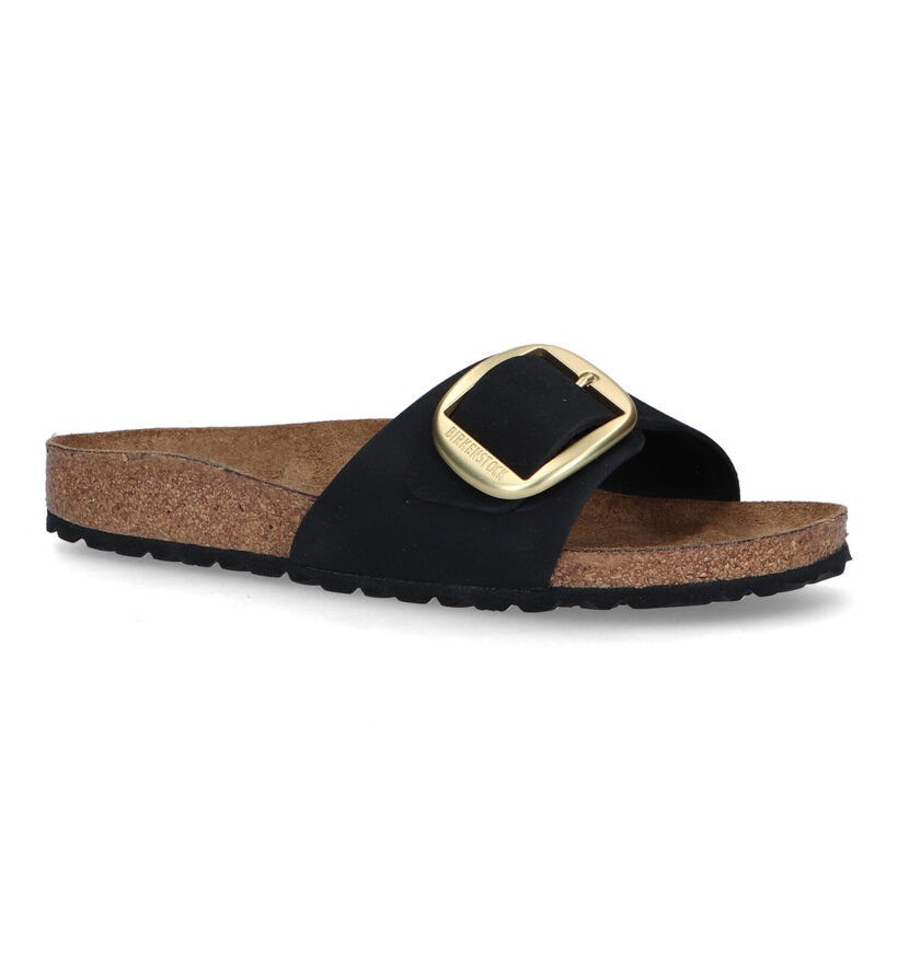 Birkenstock Madrid Big Buckle Zwarte Slippers in nubuck (322776)