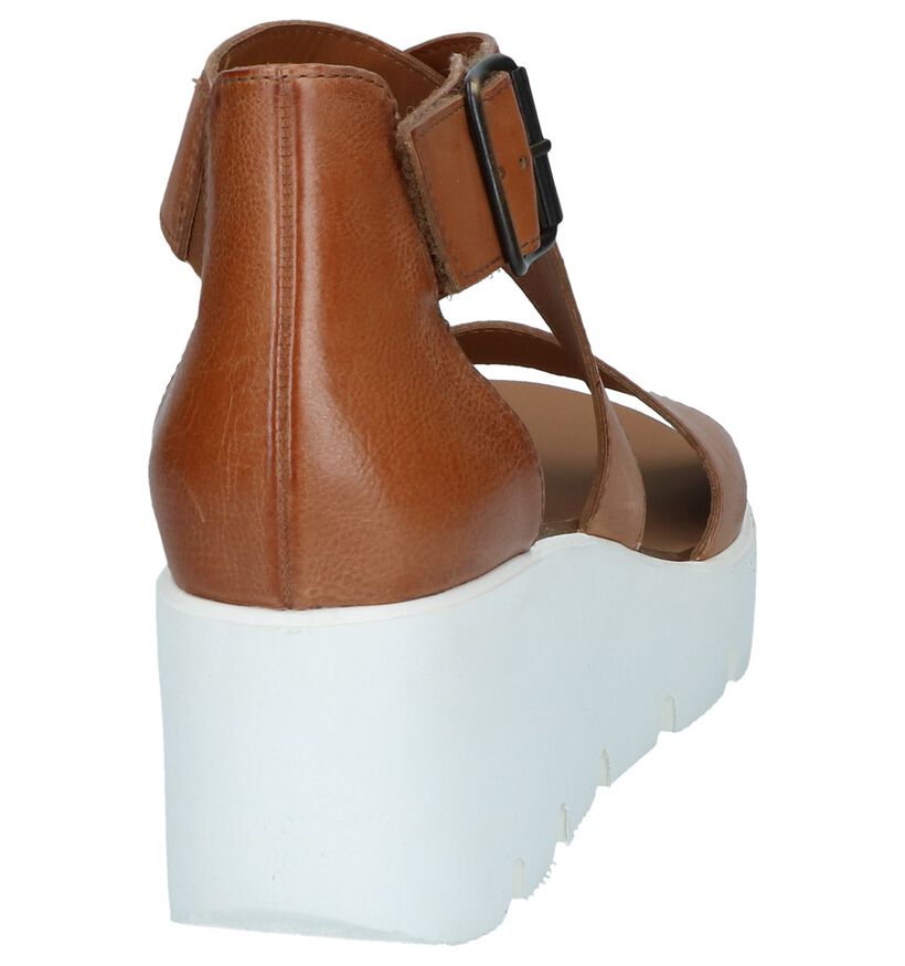 Cognac Sandalen met Sleehak Paul Green in leer (247456)