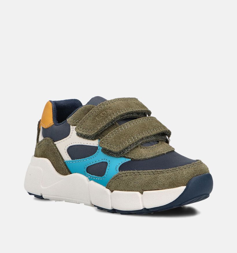 Geox Flexyper Mini Boy Donkergroene Sneakers met Blauw Accent voor meisjes, jongens (360356) - geschikt voor steunzolen