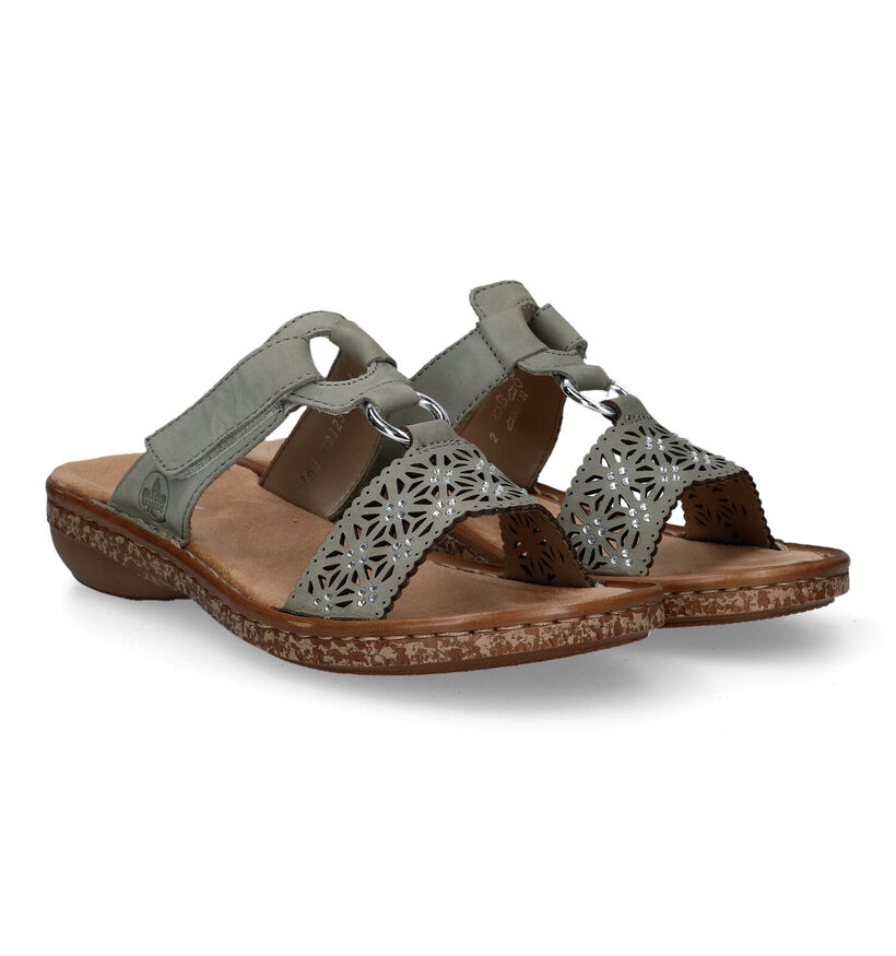 Rieker Nu-pieds plates en Vert menthe en cuir (323678)