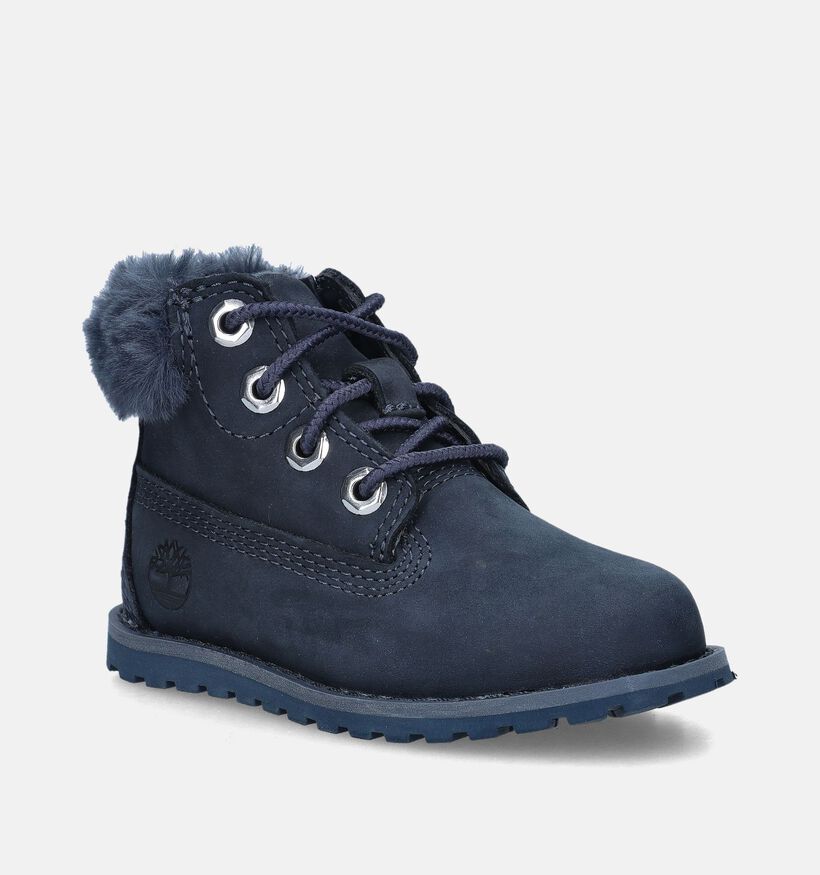 Timberland Pokey Pine Mid Lace Up Bottines en Bleu pour filles (345276)
