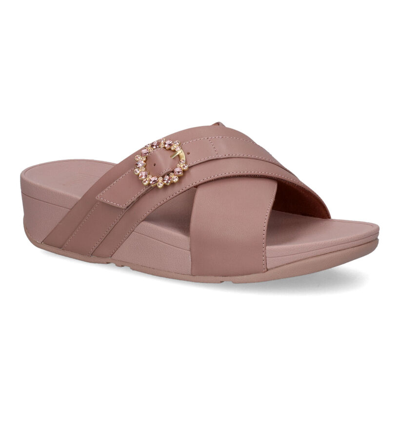 FitFlop Lulu Crystal Buckle Cross Slides Nu-pieds en Noir pour femmes (336983)