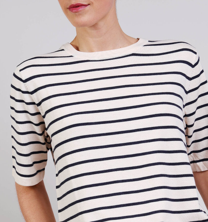 Vila Malu Lichtbeige/Donkerblauwe Gestreepte T-shirt voor dames (368099)
