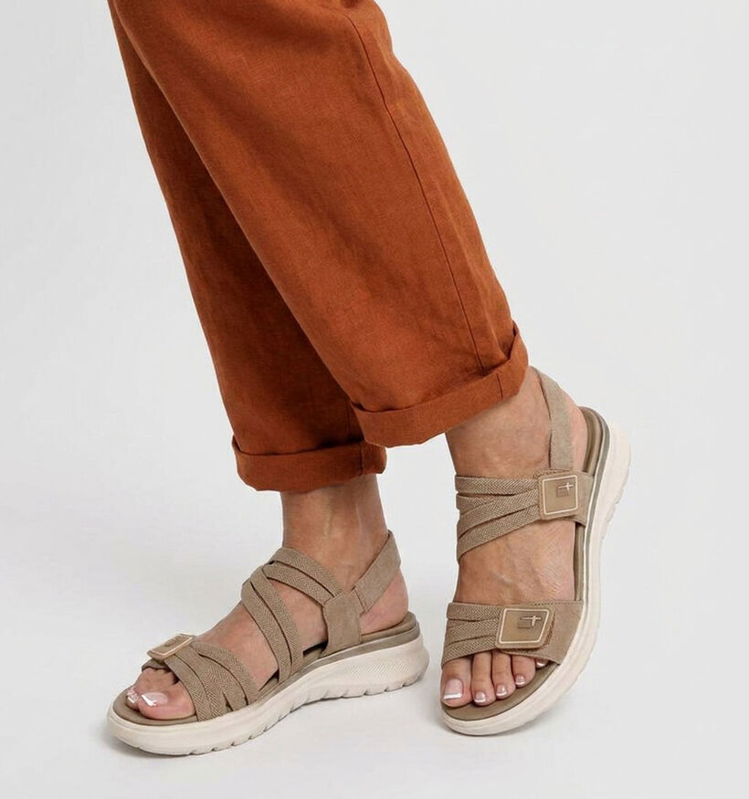 Tamaris Comfort Sandales en Beige fonc&eacute;/Or pour femmes (371803) - pour semelles orthop&eacute;diques