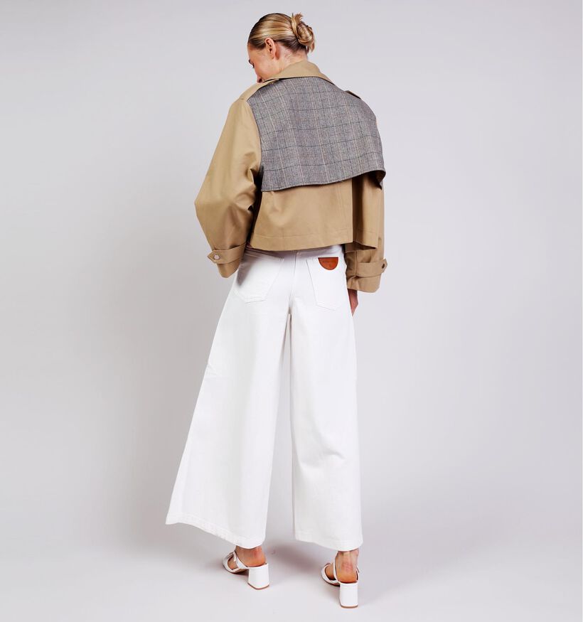 Ador&eacute; Kris Trench-coat Court en Beige/Gris pour femmes (376614)