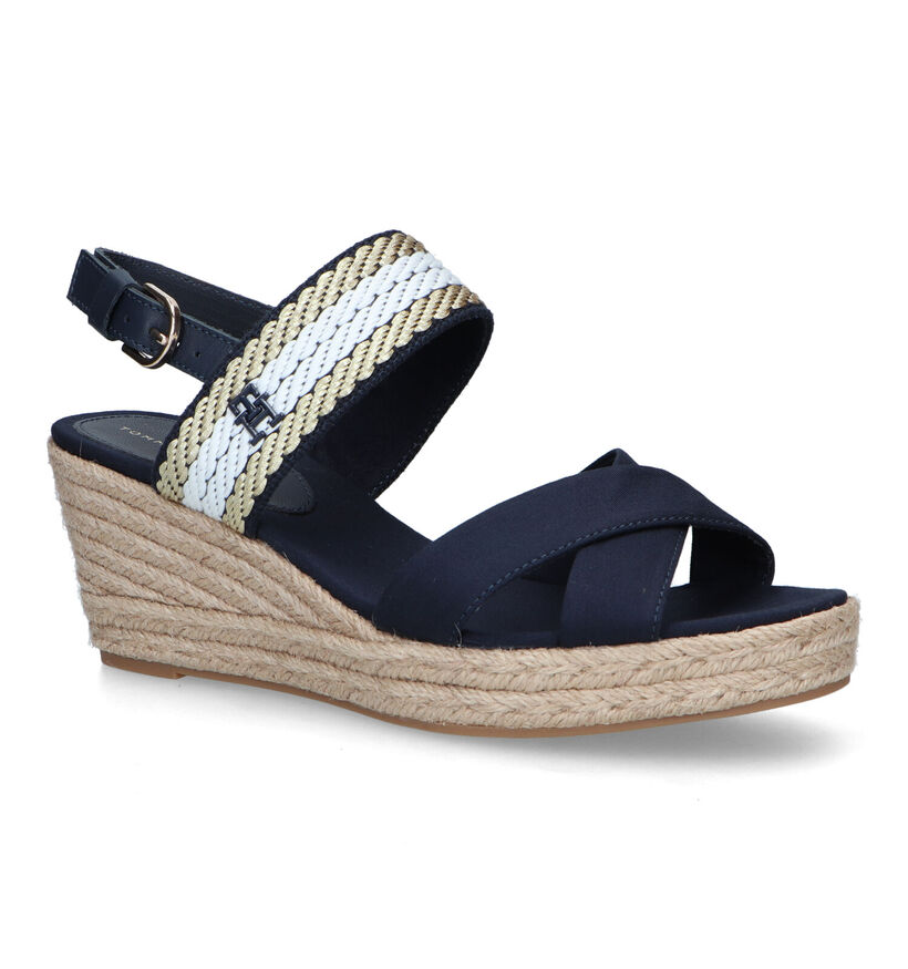 Tommy Hilfiger Golden Webbing Wedge Sandales en Bleu en textile (321017)