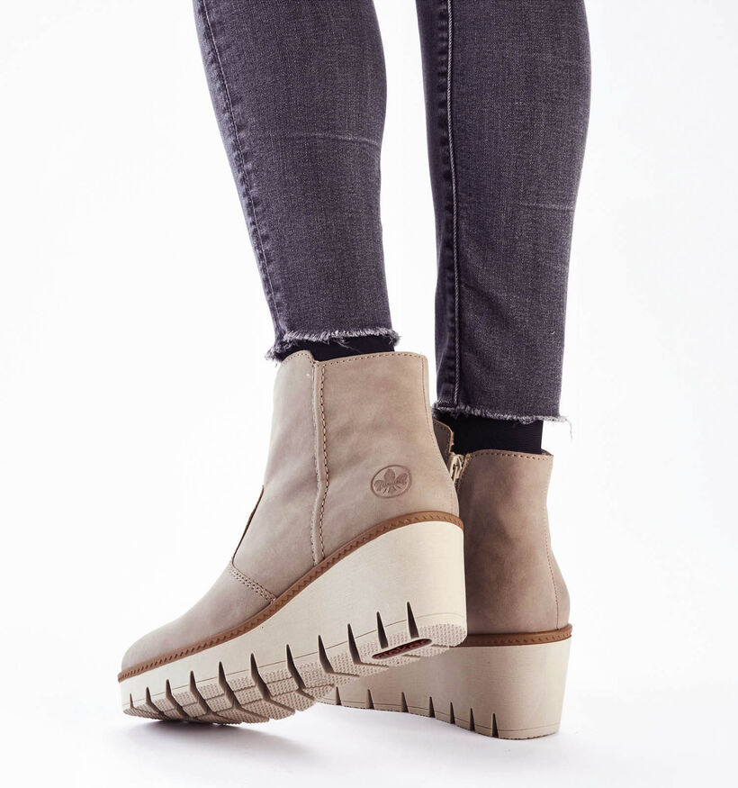 Rieker Beige Enkellaarsjes met sleehak voor dames (347415)