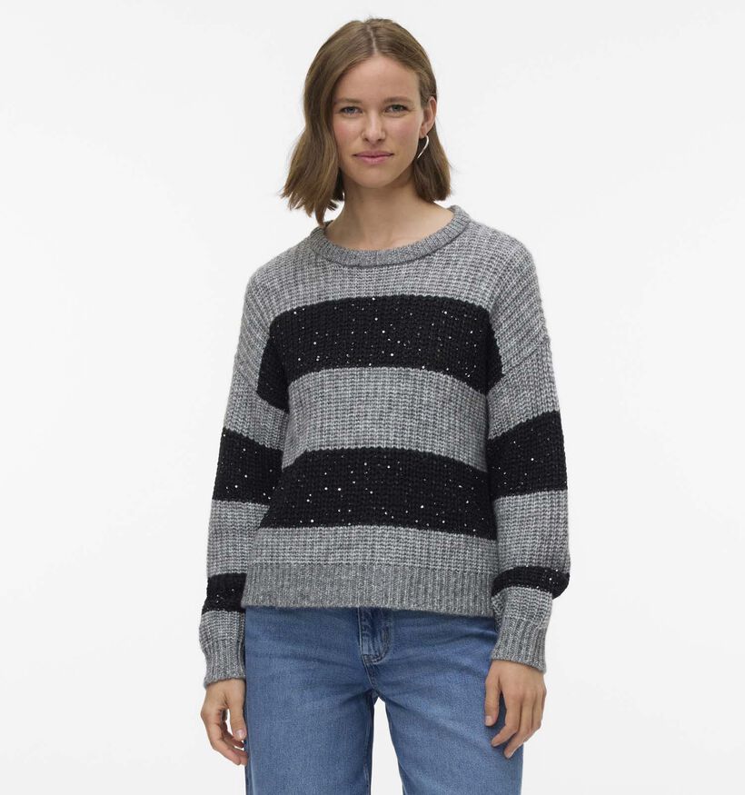 Vero Moda Sparkle Grijze/Zwarte Gestreepte Trui voor dames (365673)