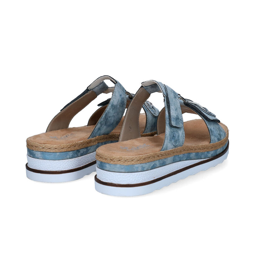 Rieker Blauwe Slippers met sleehak voor dames (339108)