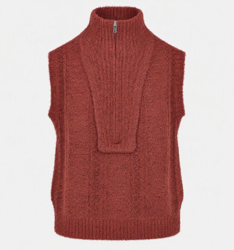Vila Gleeba Half Zip Knit Pull sans manches en Bordeaux pour femmes (379741)