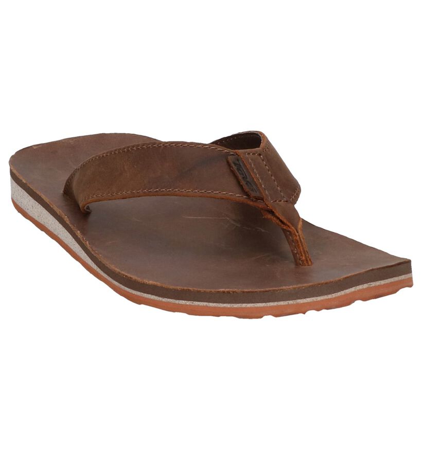 Teva Classic Flip Bruine Teenslipperrs in leer (270484)