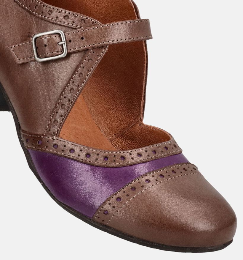 Miz Mooz Franki Bruine/Paarse Enkelpumps voor dames (381364)