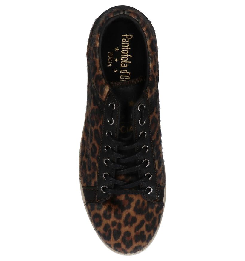 Bruine Sneakers Pantofola d'Oro Lecce Leopard Donne Low in leer (227336)