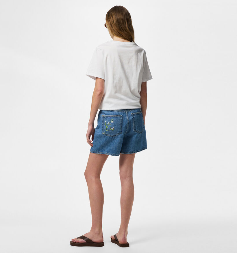 Pieces Sky Embroidery Denim Short en Bleu pour femmes (372382)