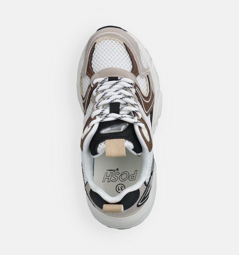 Posh by Poelman Witte/Bruine Sneakers voor jongens, meisjes (372279) - geschikt voor steunzolen