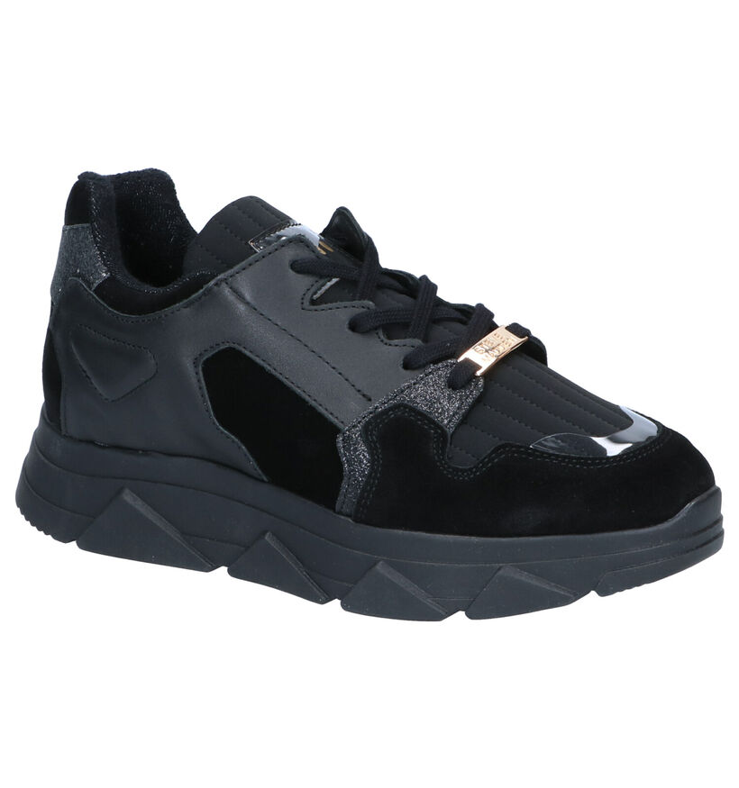 Steve Madden Poppy Zwarte Sneakers in leer (300602)