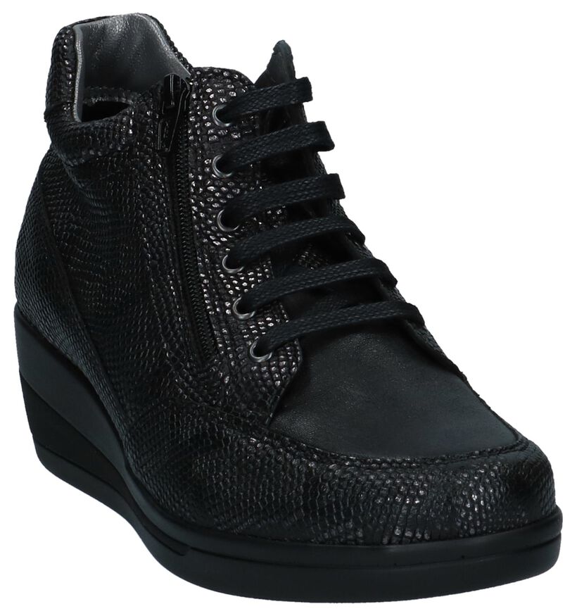 Xsensible Ross Zwarte Sneakers met Sleehak, Zwart, pdp