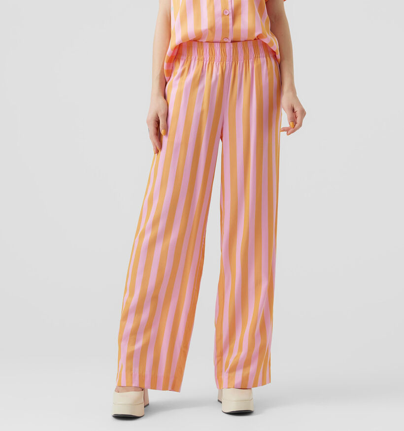Vero Moda Sadiatika Pantalon rayé en Rose Orange L32 pour femmes (327067)