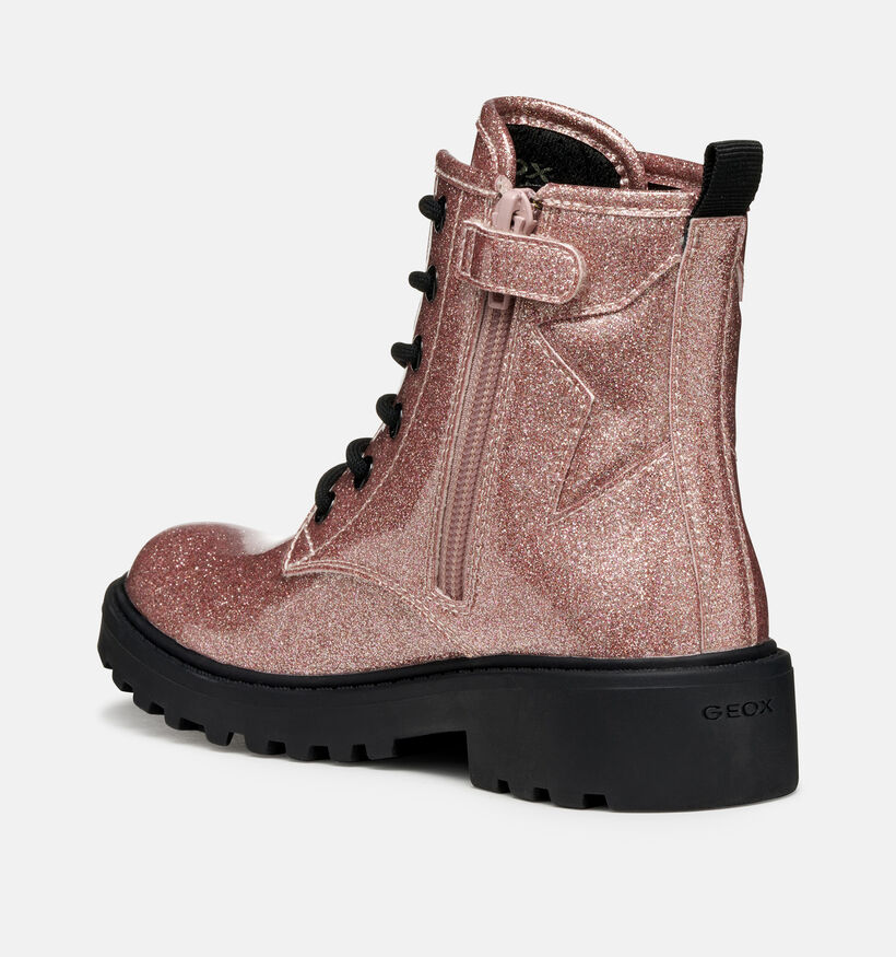 Geox Old Rose Glitter Casey Boots &agrave; lacets en Rose pour filles (377752) - pour semelles orthop&eacute;diques