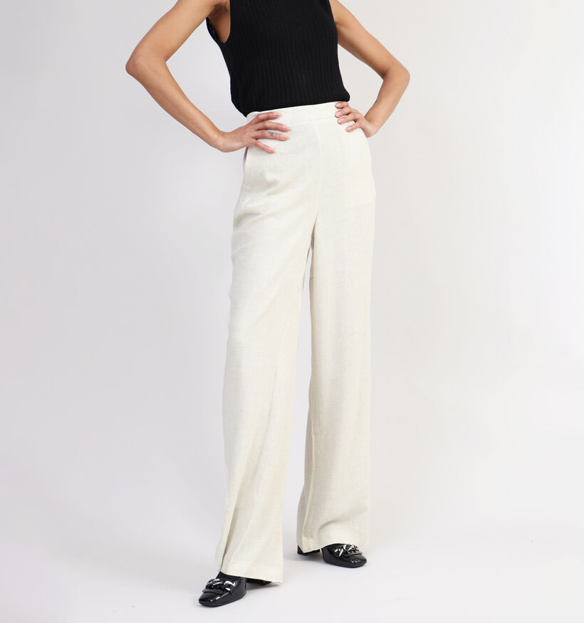 Pieces Vinsty Pantalon en lin en Beige pour femmes (335702)