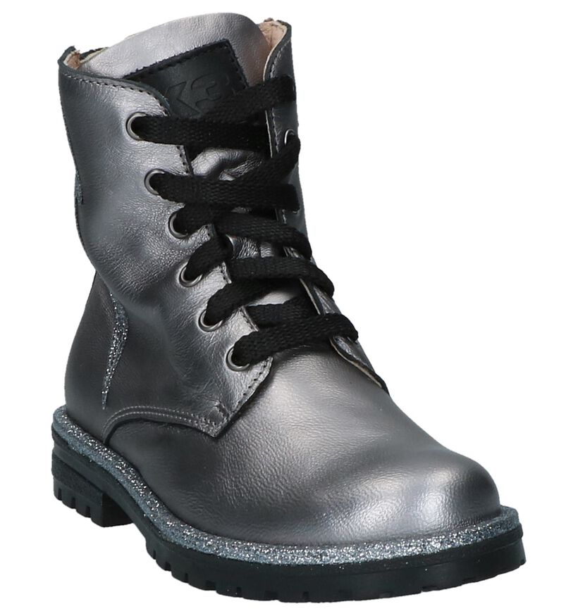 K3 Zilveren Bottines met Rits/Veter in leer (231955)