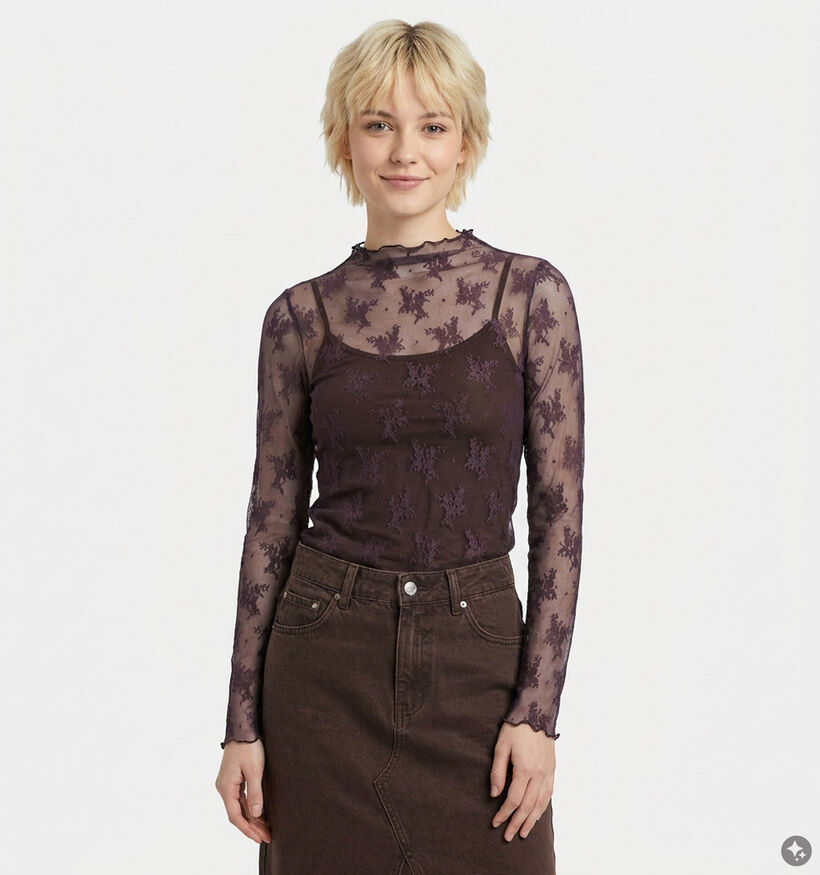 Pieces Vio Mesh Longsleeves en Bordeaux pour femmes (382229)