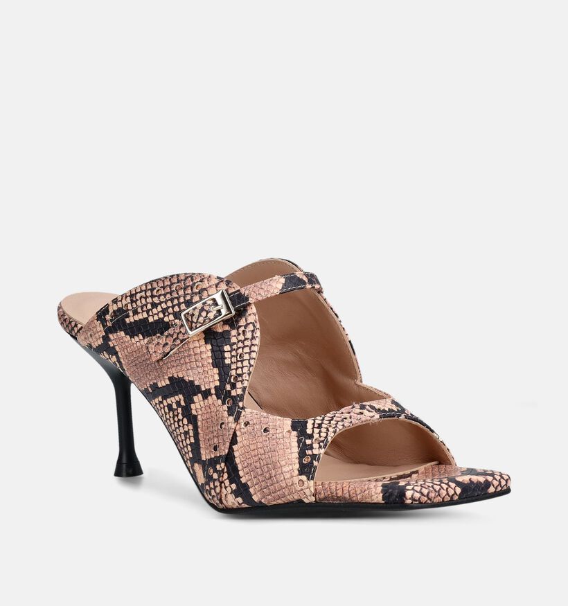 March23 Cemi Powder Python Nu-pieds &agrave; talons en Beige/Noir pour femmes (372165)