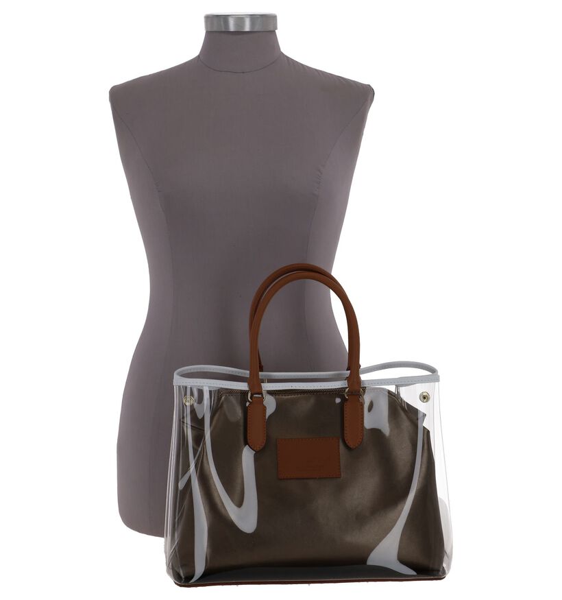 Bronzen Handtas My Best Bag met Zalmroze Handvatten in leer (241441)