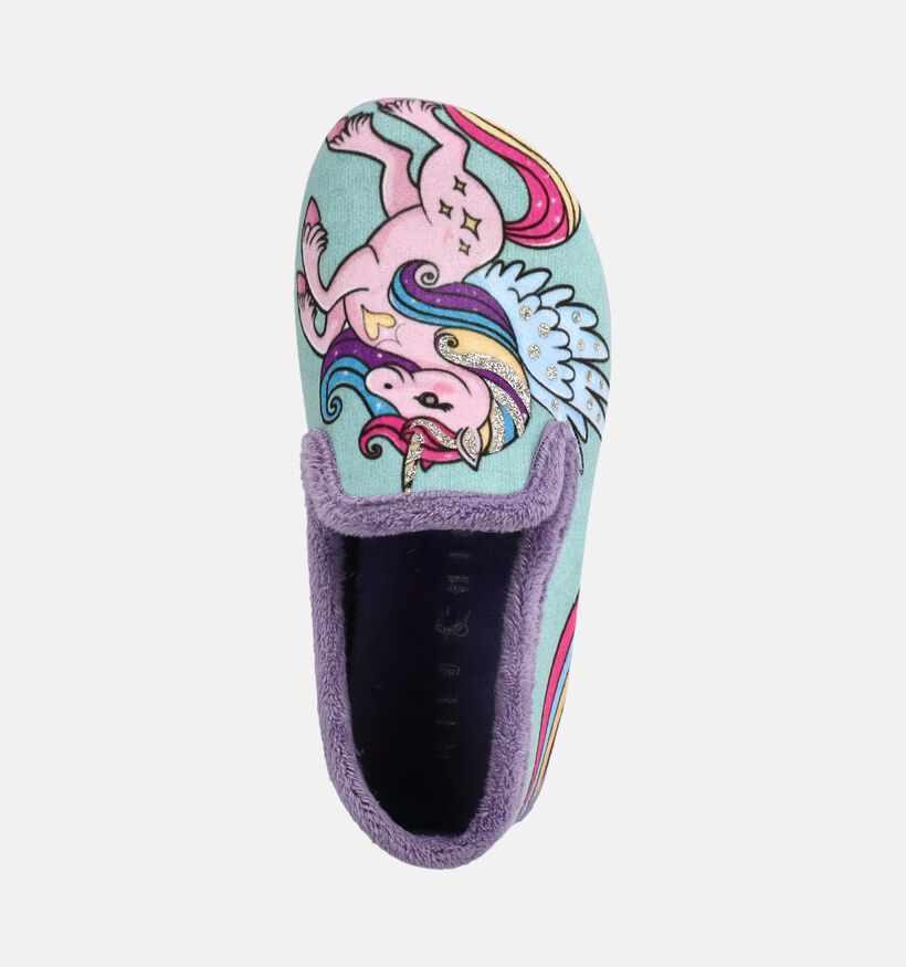 Milo & Mila Unicorn Pastelgroene/Paarse Pantoffels voor meisjes (381132)