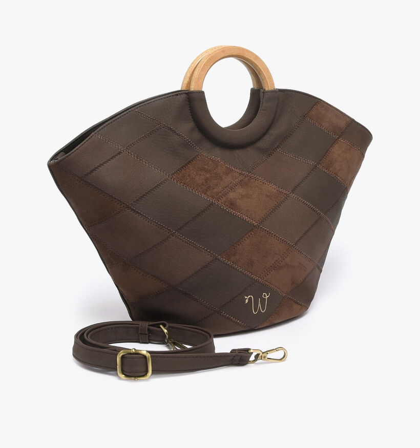 Woomen Neflier Patchwork Sac &agrave; main en Brun fonc&eacute; pour femmes (378678)