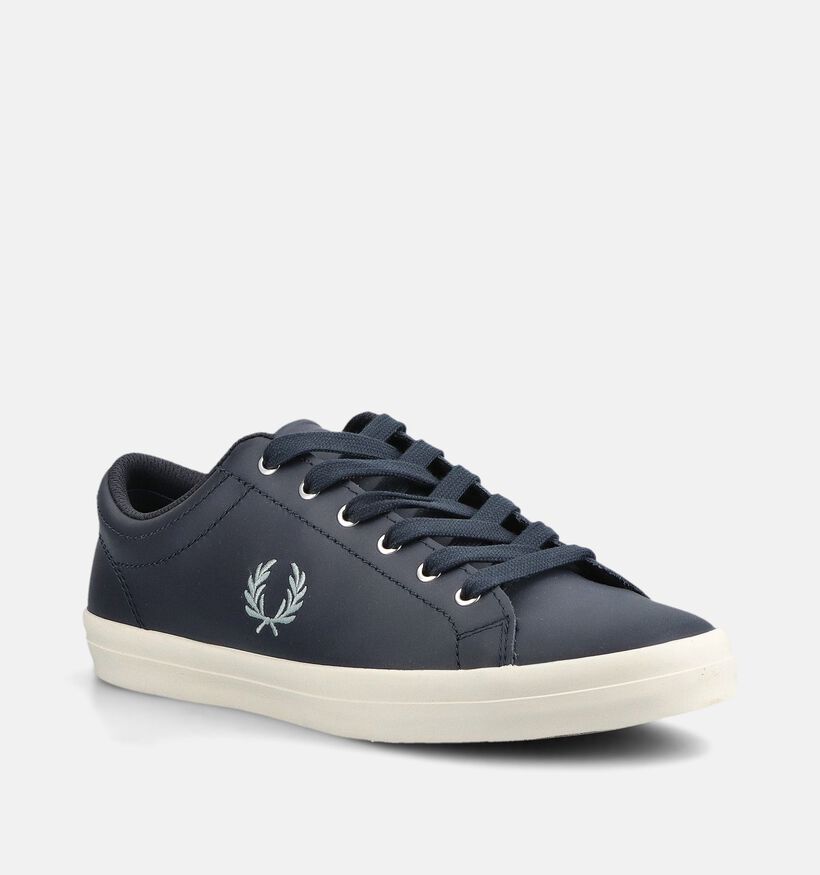 Fred Perry Baseline Leather Chaussures plates en Bleu fonc&eacute; pour hommes (378094)