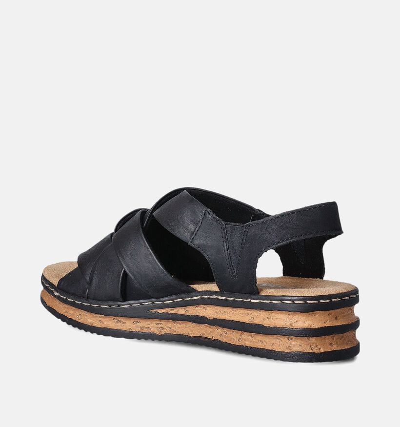 Rieker Sandales talon compensé en Noir pour femmes (354947)