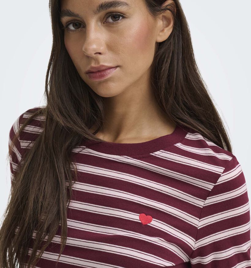 JDY Pisa Bordeaux/Roze T-shirt Gestreept voor dames (382066)