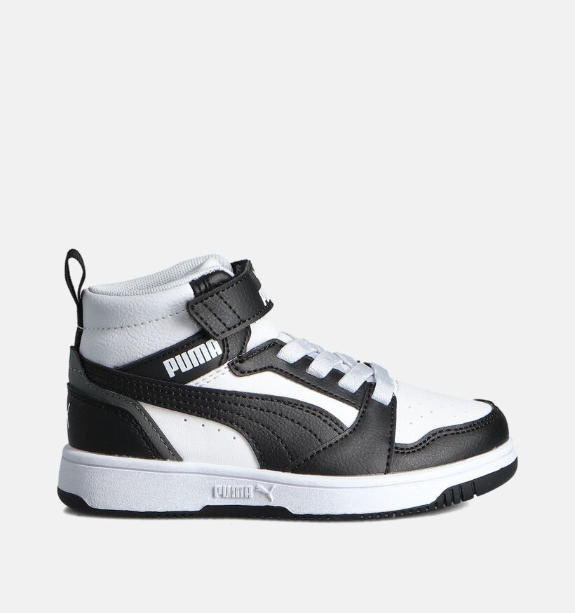 Puma Rebound V6 Mid Witte/Zwarte Sneakers voor jongens, meisjes (359215) - geschikt voor steunzolen
