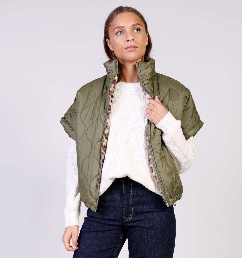 Laurent David Bodywarmer en Vert Kaki/Léopard pour femmes (366522)