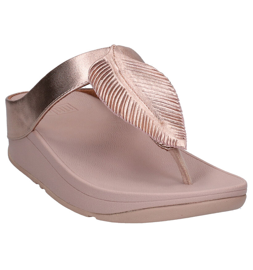 FitFlop Fino Feather Gouden Teenslippers in leer (286114)